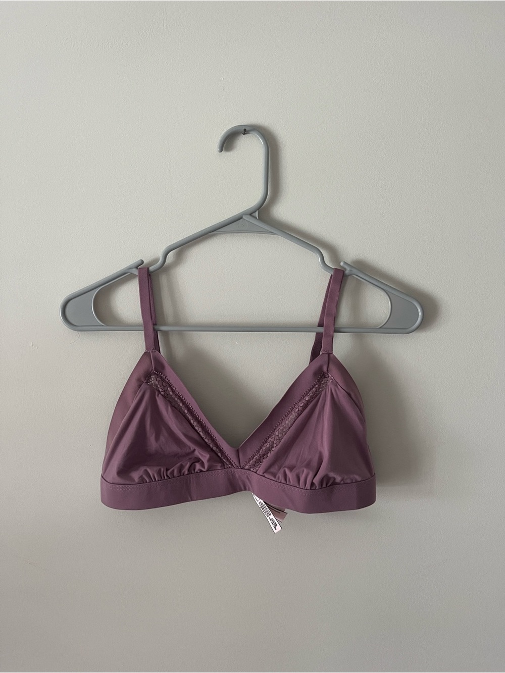 Victoria's Secret Smooth Lace Trim Plunge Triangle Bralette Mauve Purple Large